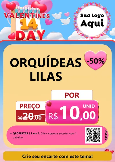 Modelo de Cartaz para Cartaz A4 Vertical com o tema Valentine's Day para Floricultura e jardim