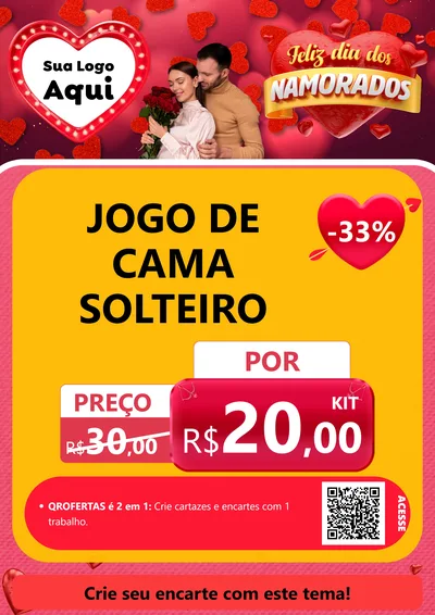 Modelo de Cartaz para Cartaz A4 Vertical com o tema Feliz Dia Dos Namorados para Cama, Mesa e Banho