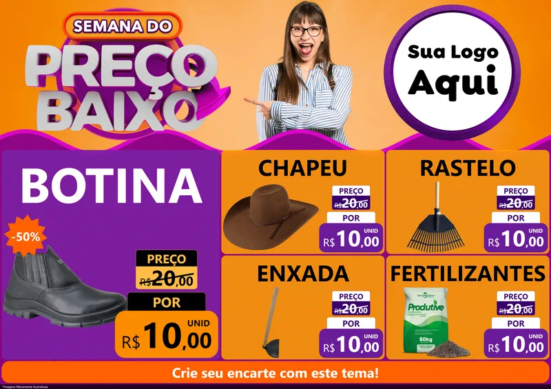 Modelo de Encarte para Encarte A4 Horizontal com o tema Semana do Preço Baixo para Agropecuária