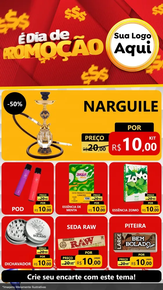 Modelo de Rede Social para Stories com o tema É Dia De Promoção para Tabacaria