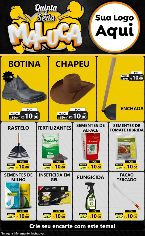 Modelo de Encarte para Encarte Grande com o tema Quinta e Sexta Maluca para Agropecuária