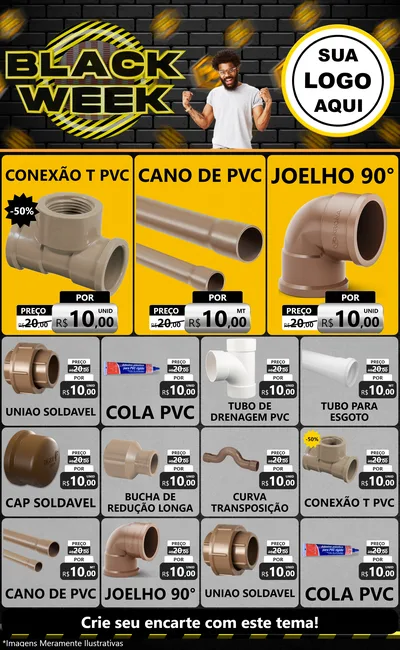 Modelo de Encarte para Encarte Grande com o tema Black Week para Tubos e conexões