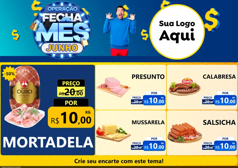 Modelo de Encarte para Encarte A4 Horizontal com o tema Operação Fecha Mês, Junho para Frios e Laticínios
