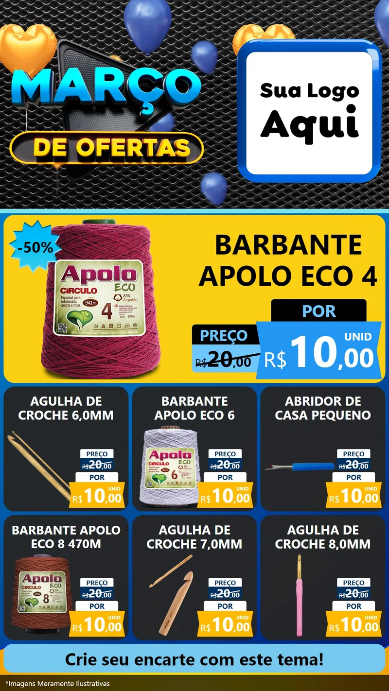 Modelo de Rede Social para Stories com o tema Março de Ofertas para Armarinho e Aviamentos