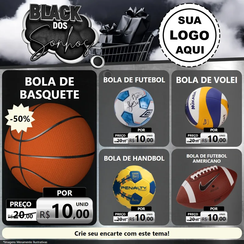 Modelo de Rede Social para Feed Facebook com o tema Black dos Sonhos para Artigos Esportivos