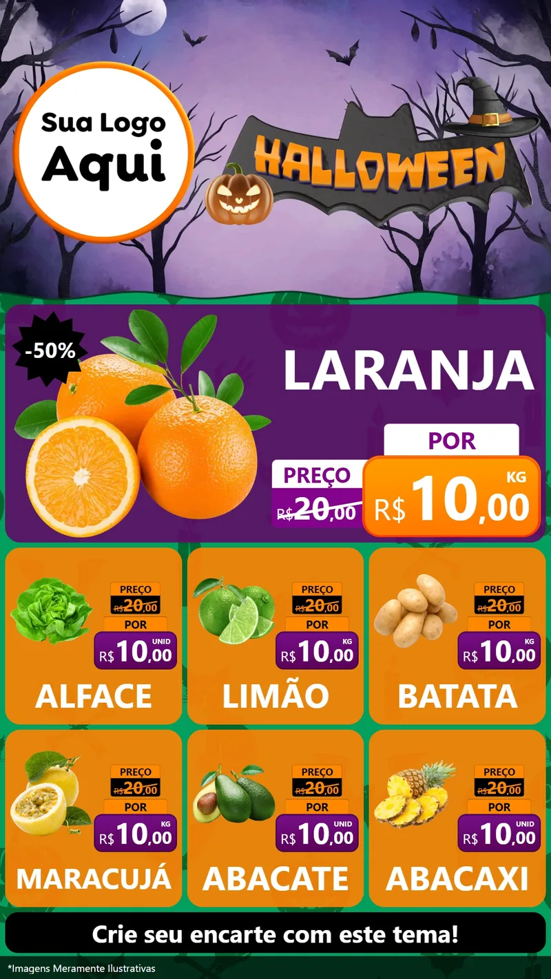 Modelo de Rede Social para Stories com o tema Halloween para Hortifrúti