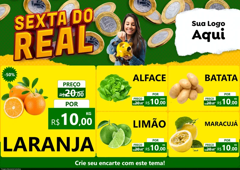 Modelo de Encarte para Encarte A4 Horizontal com o tema Sexta do Real para Hortifrúti