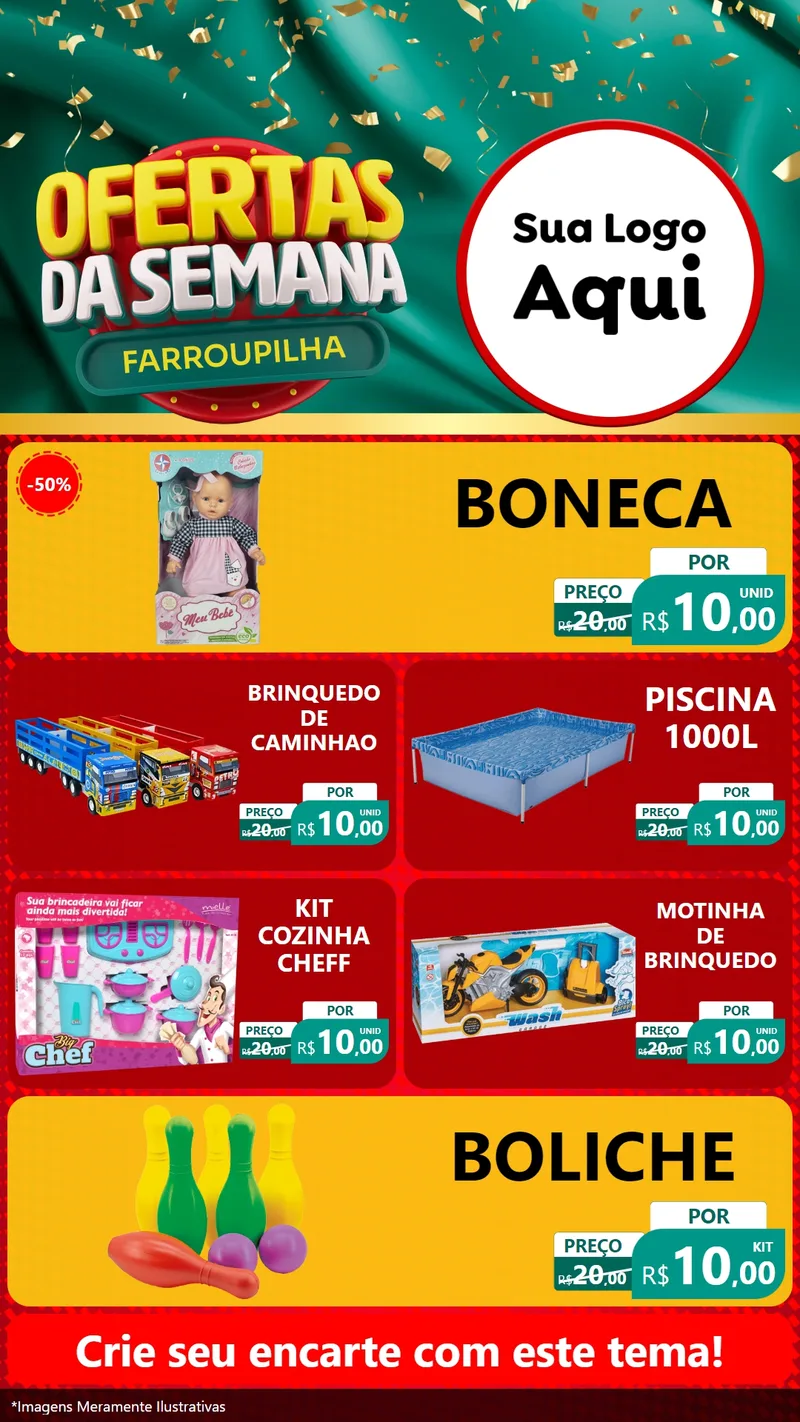 Modelo de TV para TV Vertical com o tema Ofertas da Semana Farroupilha para Brinquedos
