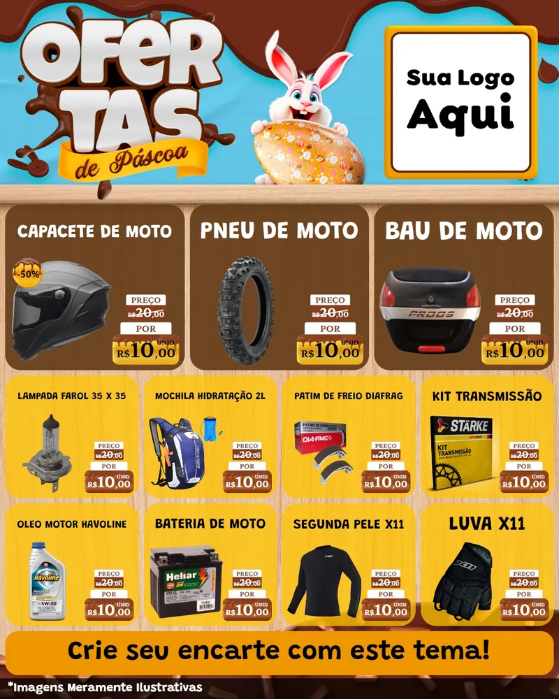Modelo de Rede Social para Feed Instagram com o tema Ofertas de Páscoa para Moto peças