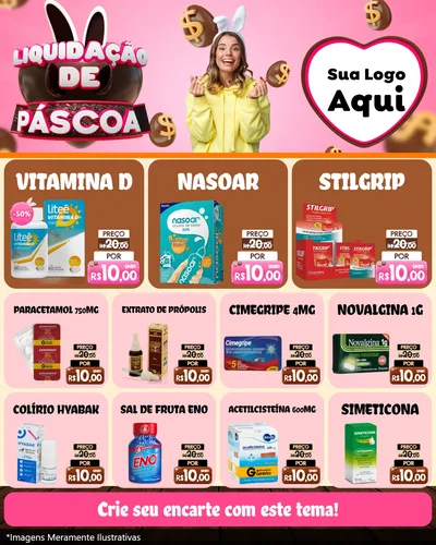 Modelo de Rede Social para Feed Instagram com o tema Liquidação de Páscoa para Farmácia