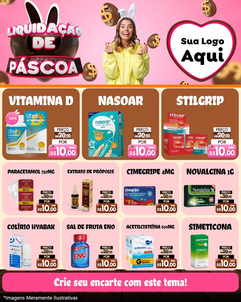 Modelo de Rede Social para Feed Instagram com o tema Liquidação de Páscoa para Farmácia
