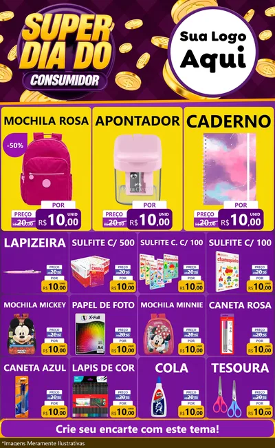 Modelo de Encarte para Encarte Grande com o tema Super Dia do Consumidor para Papelaria