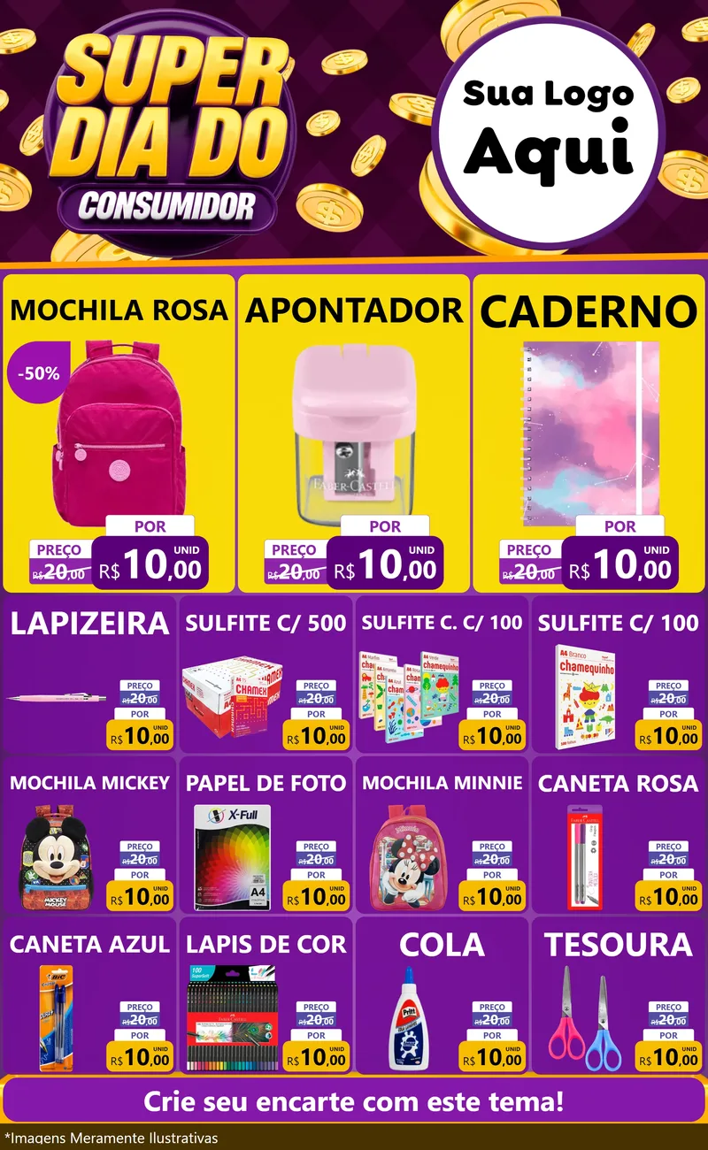 Modelo de Encarte para Encarte Grande com o tema Super Dia do Consumidor para Papelaria