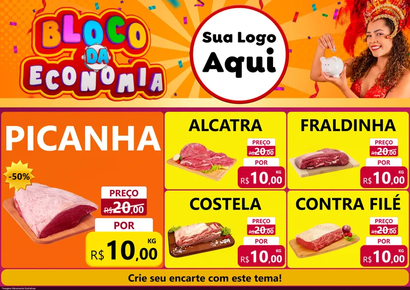 Modelo de Encarte para Encarte A4 Horizontal com o tema Bloco da Economia para Açougue