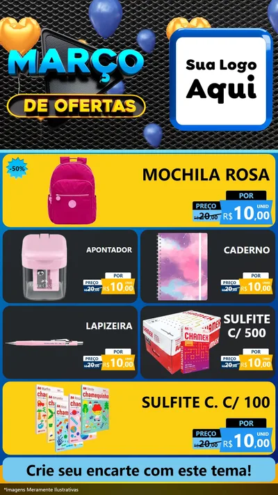 Modelo de TV para TV Vertical com o tema Março de Ofertas para Papelaria