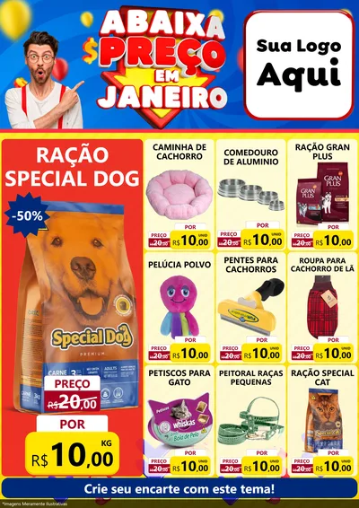 Modelo de Encarte para Encarte A4 Vertical com o tema Abaixa Preço em Janeiro para Pet Shop