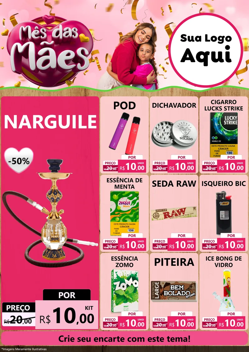 Modelo de Encarte para Encarte A4 Vertical com o tema Mês das Mães para Tabacaria