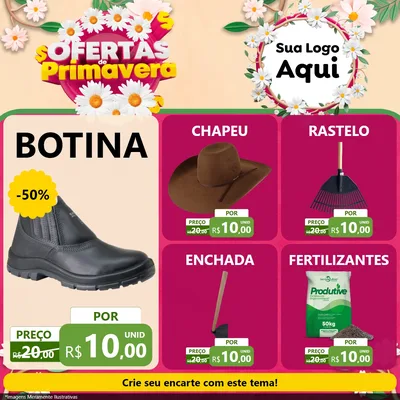 Modelo de Rede Social para Feed Facebook com o tema Ofertas de Primavera para Agropecuária