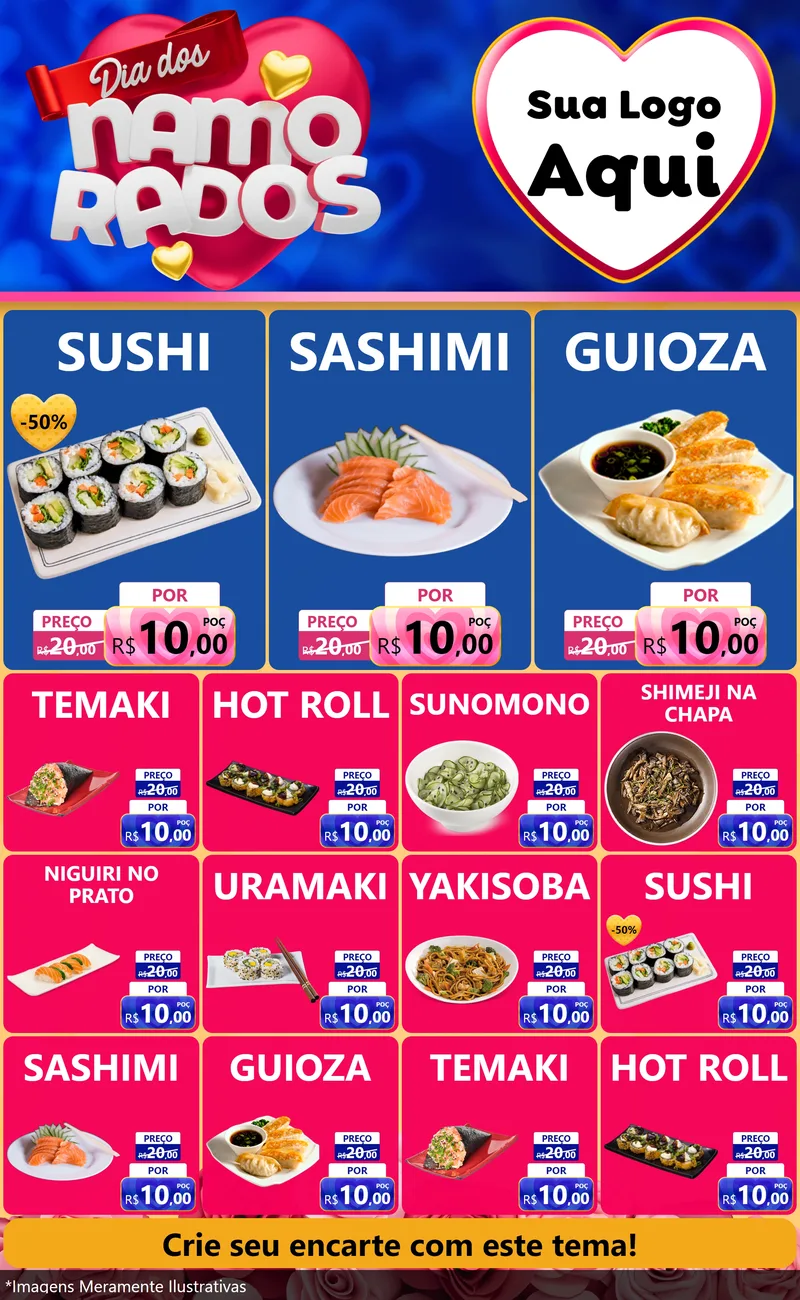 Modelo de Encarte para Encarte Grande com o tema Dia dos namorados para Comida japonesa