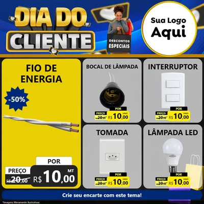 Modelo de Rede Social para Feed Facebook com o tema Dia Do Cliente para Materiais Elétricos