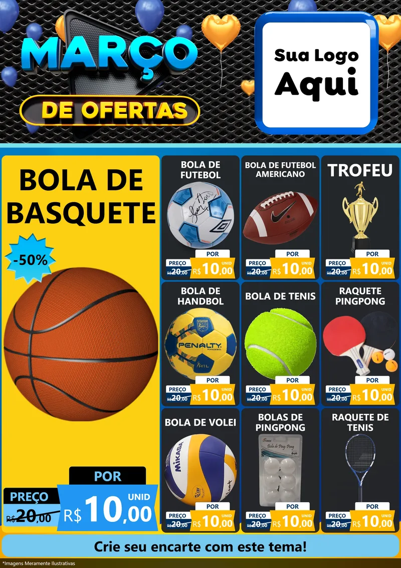 Modelo de Encarte para Encarte A4 Vertical com o tema Março de Ofertas para Artigos Esportivos
