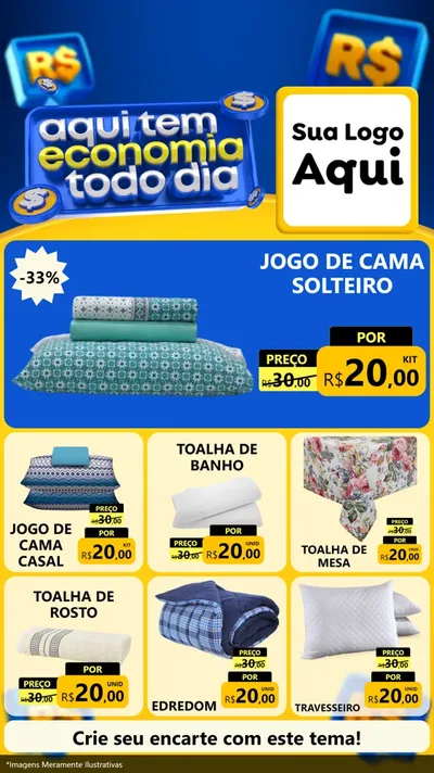 Modelo de Rede Social para Stories com o tema Aqui Tem Economia Todo Dia para Cama, Mesa e Banho