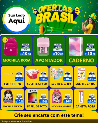 Modelo de Rede Social para Feed Instagram com o tema Ofertas Semana do Brasil para Papelaria