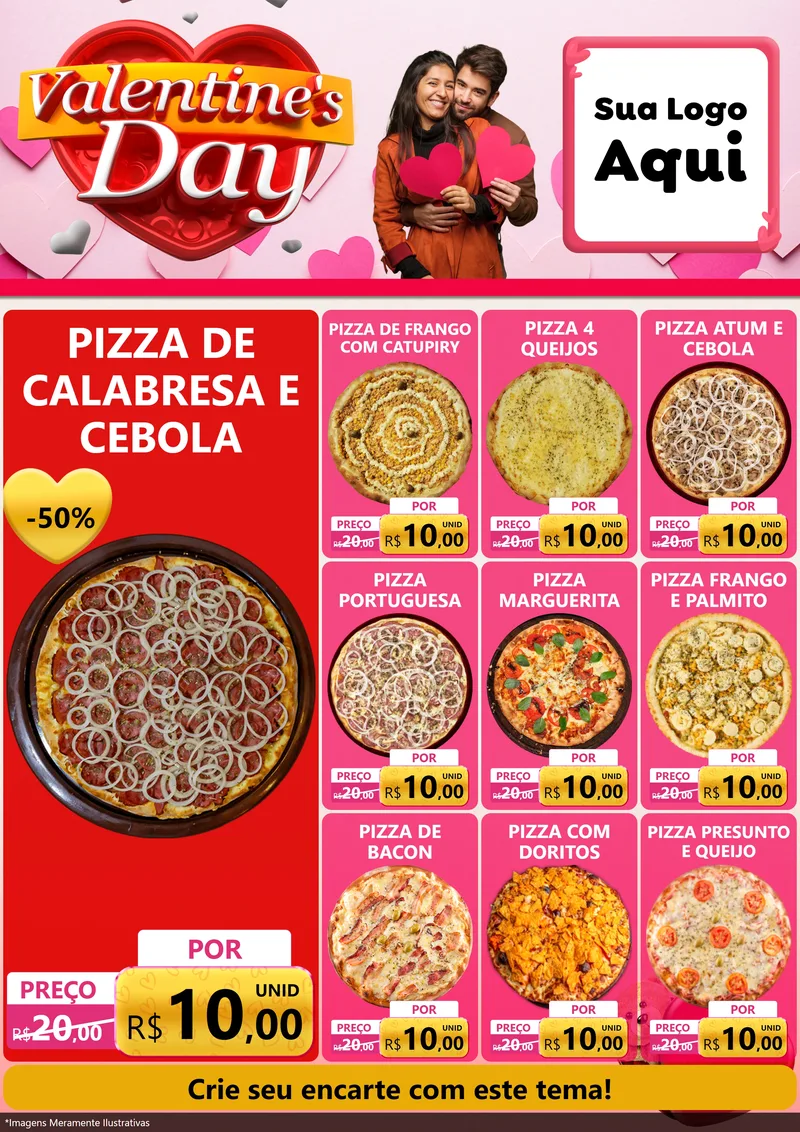 Modelo de Encarte para Encarte A4 Vertical com o tema Valentine's Day para Pizzaria
