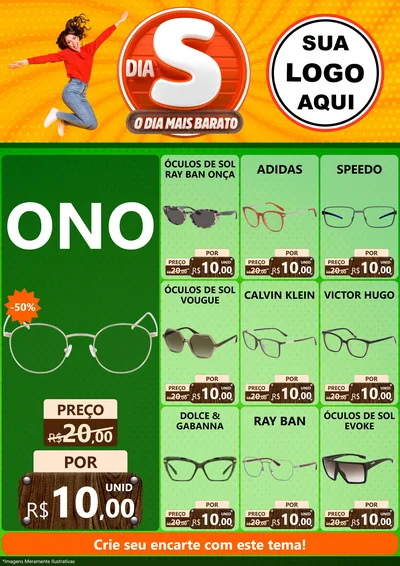 Modelo de Encarte para Encarte A4 Vertical com o tema Dia S - O Dia Mais Barato para Óticas