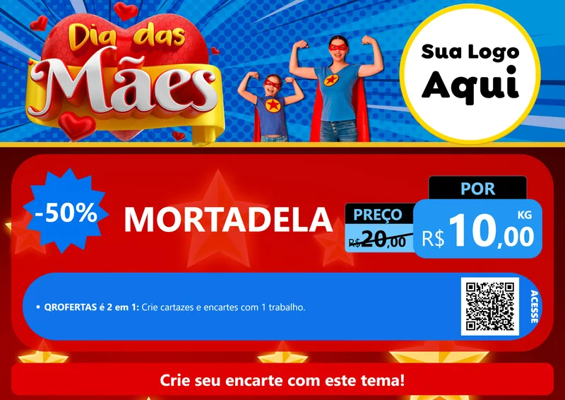 Modelo de Cartaz para Cartaz A4 Horizontal com o tema Dia das Mães para Frios e Laticínios
