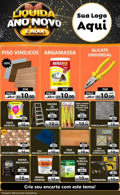 Modelo de Encarte para Encarte Grande com o tema Liquida Ano Novo É Aqui! para Material para Construção