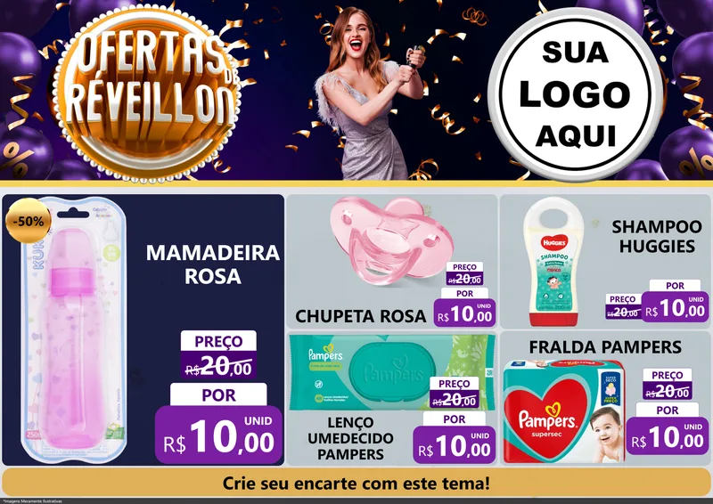 Modelo de Encarte para Encarte A4 Horizontal com o tema Ofertas de Réveillon para Bebês