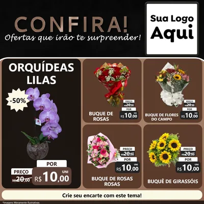 Modelo de Rede Social para Feed Facebook com o tema Confira! Ofertas que irão te surpreender! para Floricultura e jardim