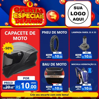 Modelo de Rede Social para Feed Facebook com o tema Ofertas Especiais de Junho para Moto peças