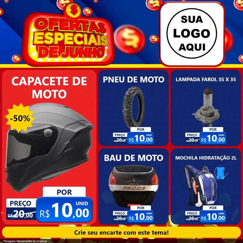 Modelo de Rede Social para Feed Facebook com o tema Ofertas Especiais de Junho para Moto peças