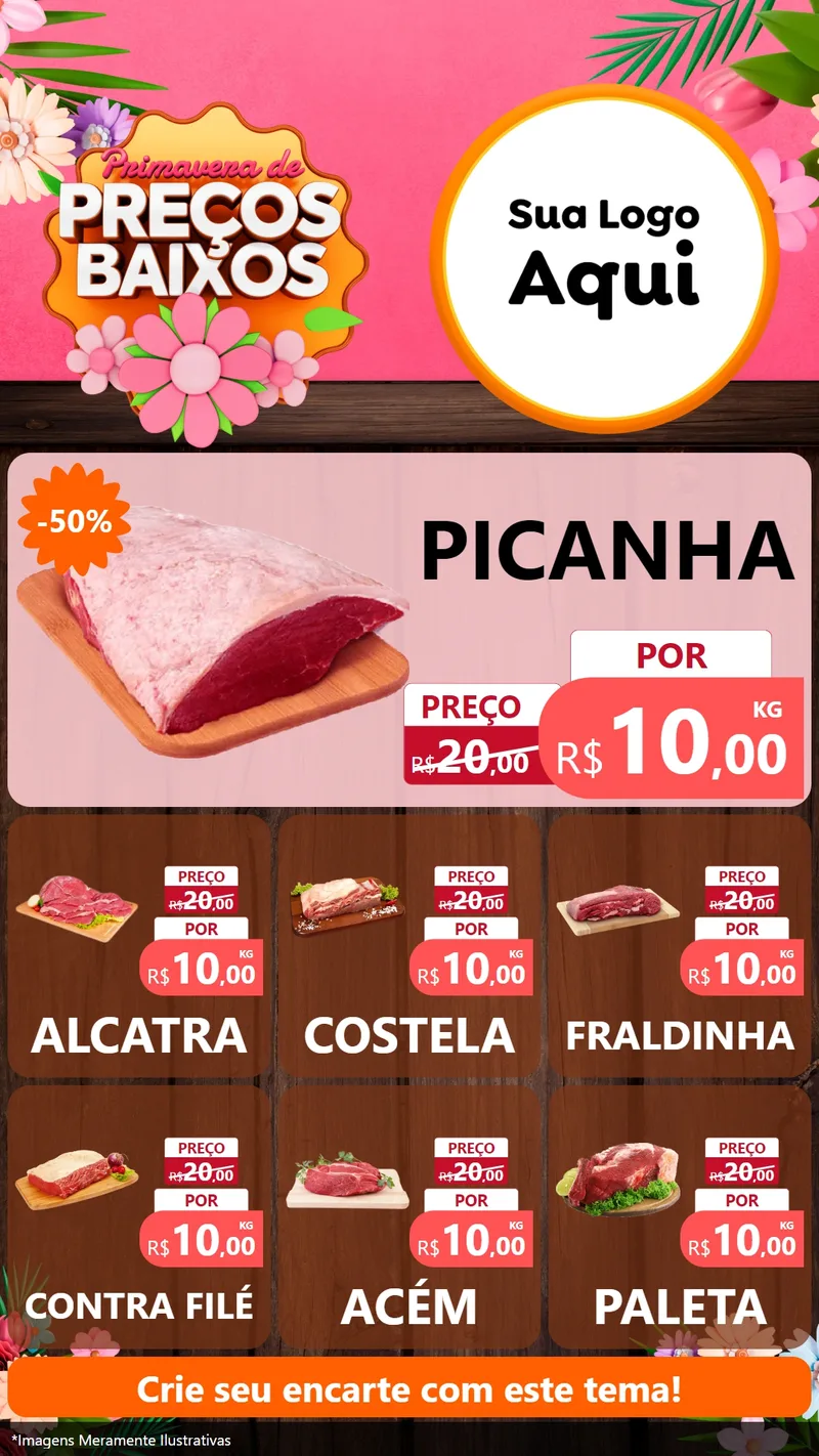Modelo de Rede Social para Stories com o tema Primavera de Preços Baixos para Açougue