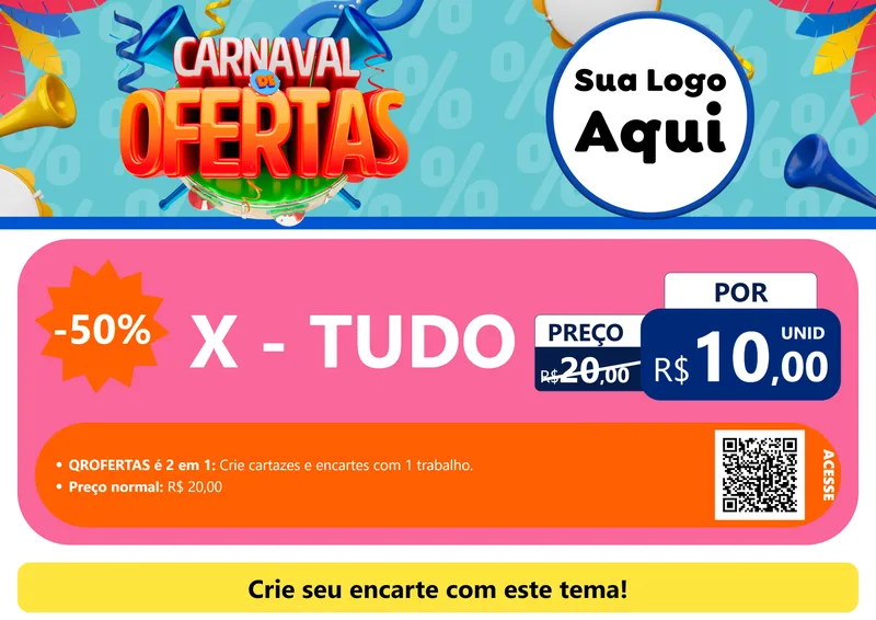 Modelo de Cartaz para Cartaz A4 Horizontal com o tema Carnaval de Ofertas para Hamburgueria