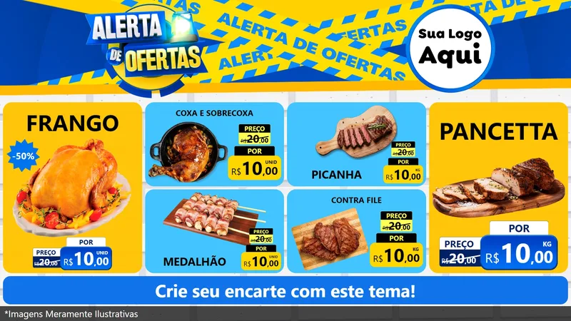Modelo de TV para TV Horizontal com o tema Alerta de Ofertas para Assados