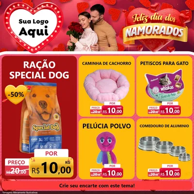 Modelo de Rede Social para Feed Facebook com o tema Feliz Dia Dos Namorados para Pet Shop