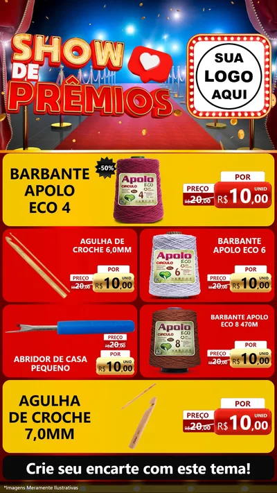 Modelo de TV para TV Vertical com o tema Show de Prêmios para Armarinho e Aviamentos