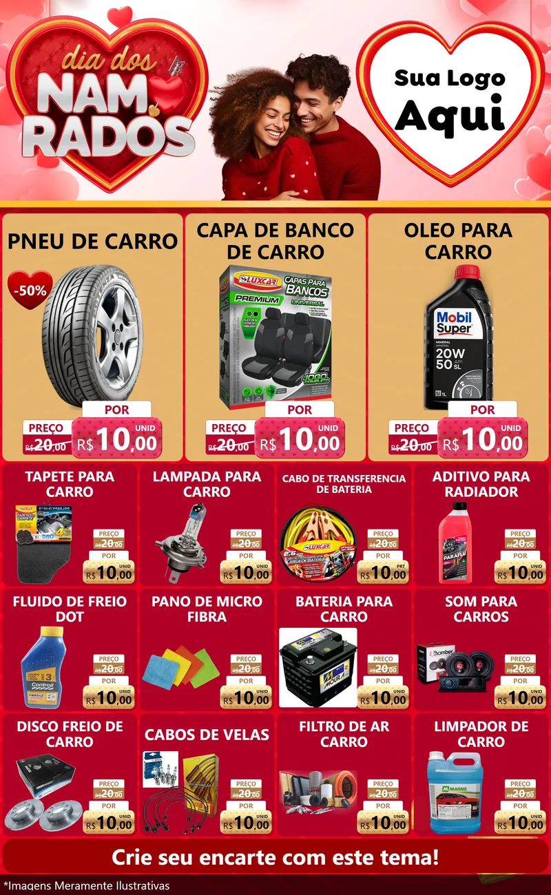 Modelo de Encarte para Encarte Grande com o tema Dia dos Namorados para Auto peças
