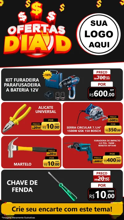 Modelo de TV para TV Vertical com o tema Ofertas Dia D para Maquinas e Ferramentas