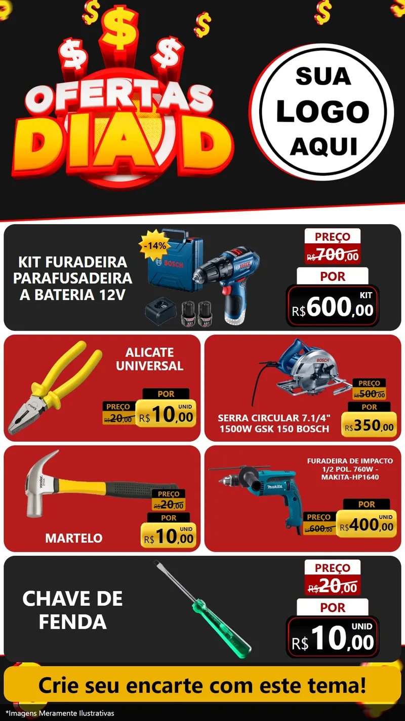 Modelo de TV para TV Vertical com o tema Ofertas Dia D para Maquinas e Ferramentas
