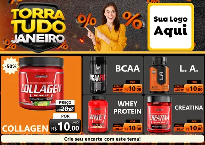 Modelo de Encarte para Encarte A4 Horizontal com o tema Torra Tudo Janeiro para Suplementos alimentares