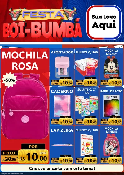 Modelo de Encarte para Encarte A4 Vertical com o tema Festa Boi Bumbá para Papelaria