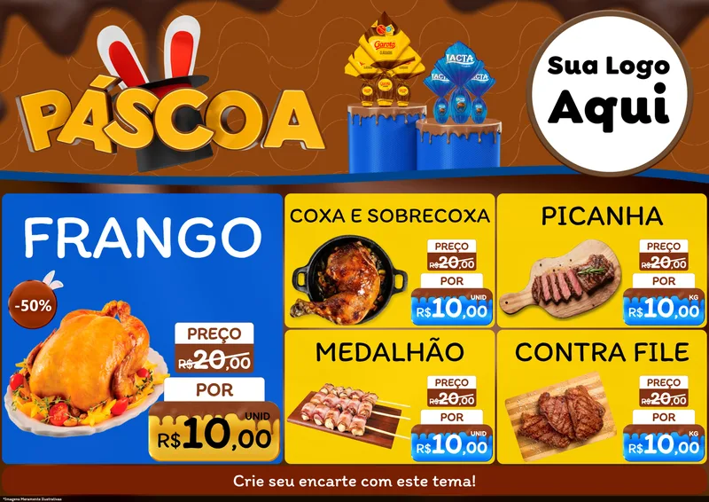 Modelo de Encarte para Encarte A4 Horizontal com o tema Páscoa para Assados