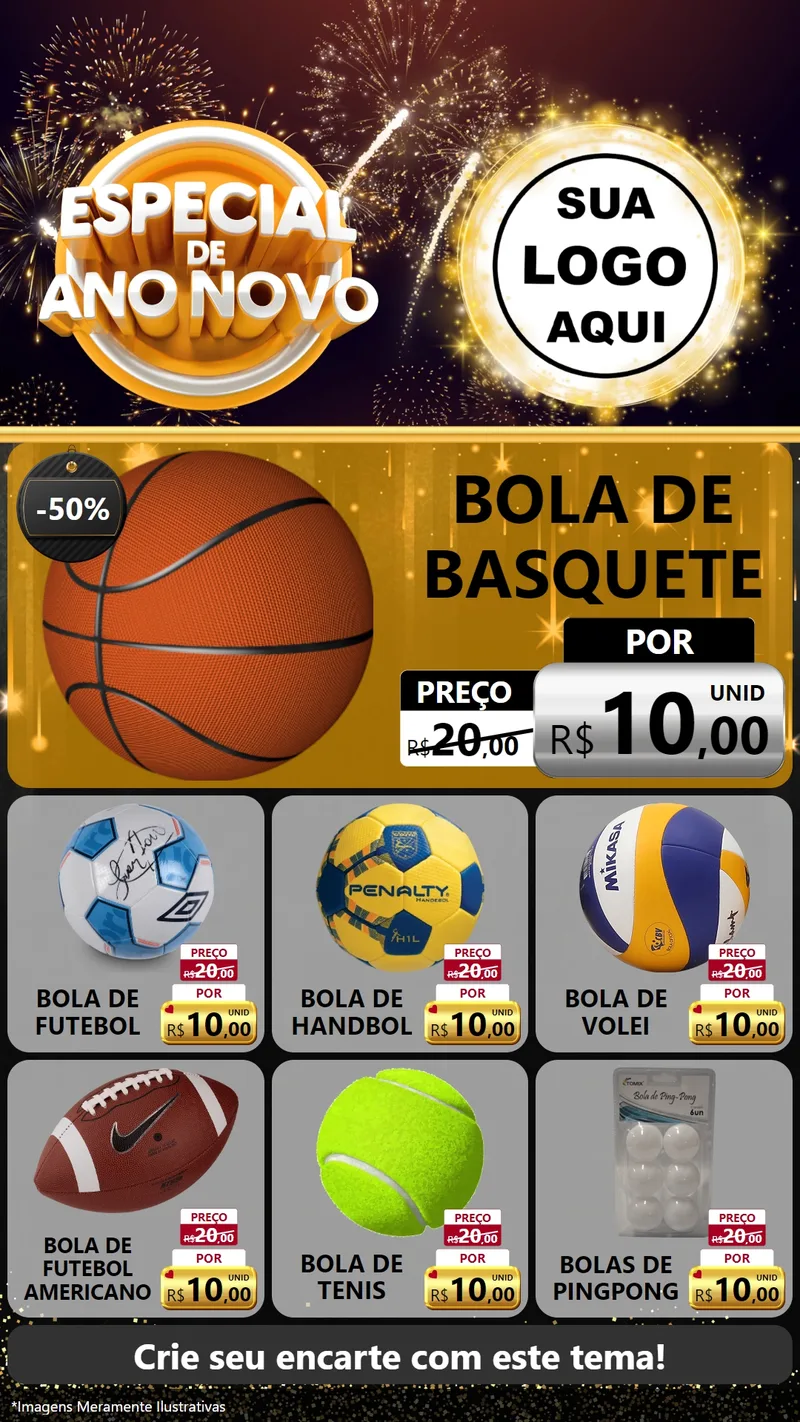 Modelo de Rede Social para Stories com o tema Especial de Ano Novo para Artigos Esportivos