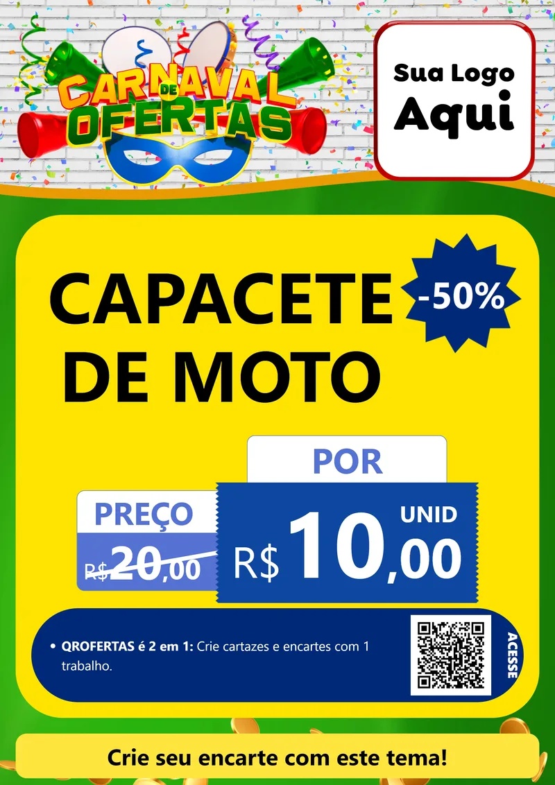 Modelo de Cartaz para Cartaz A4 Vertical com o tema Carnaval de Ofertas para Moto peças