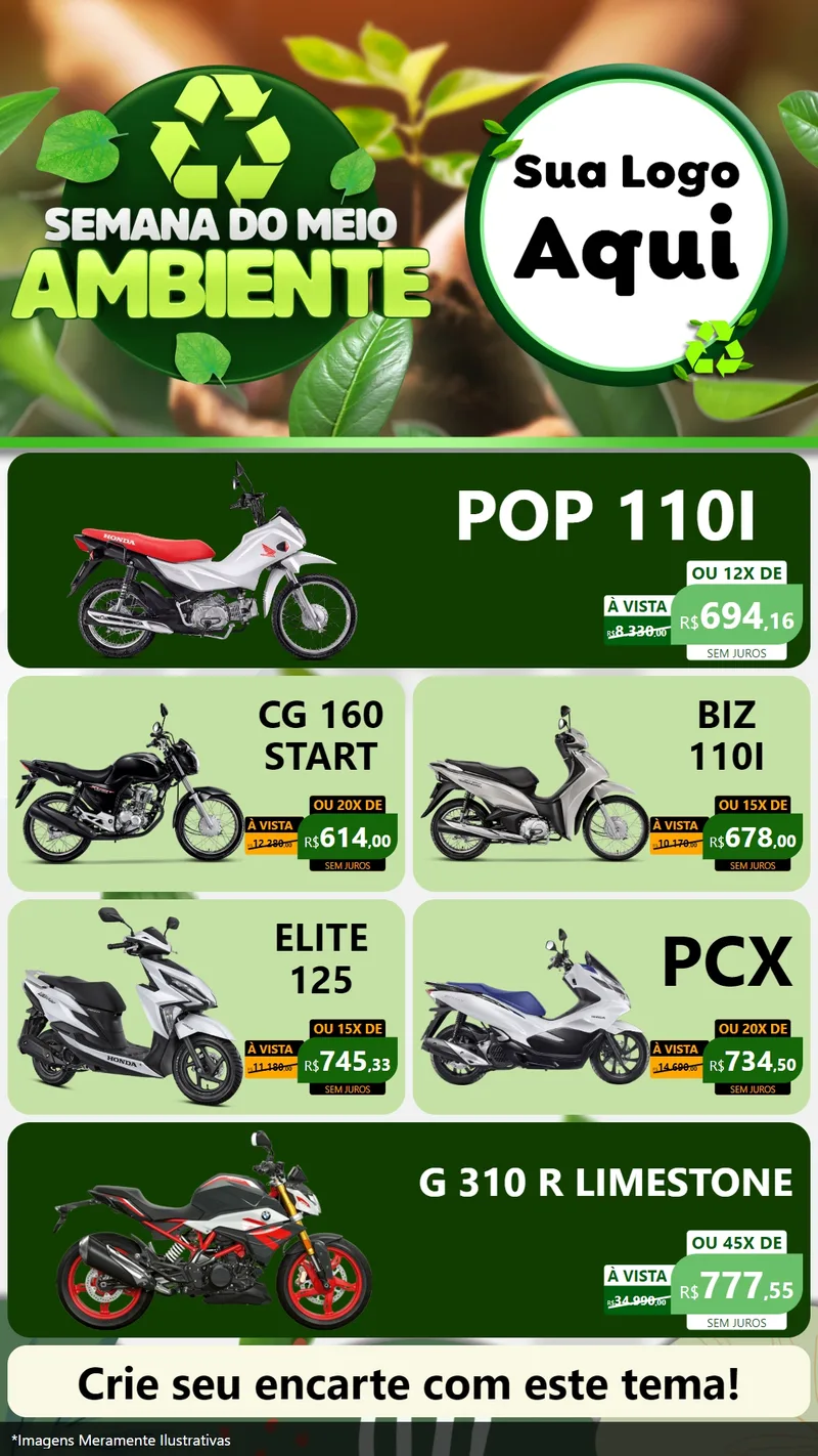 Modelo de TV para TV Vertical com o tema Semana do Meio Ambiente para Concessionaria de Motos