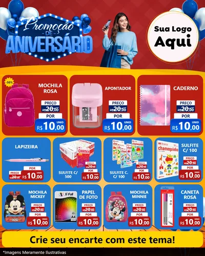Modelo de Rede Social para Feed Instagram com o tema Promoção de Aniversário para Papelaria
